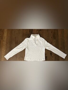 Girls' White Textured Long-Sleeve Polo Top